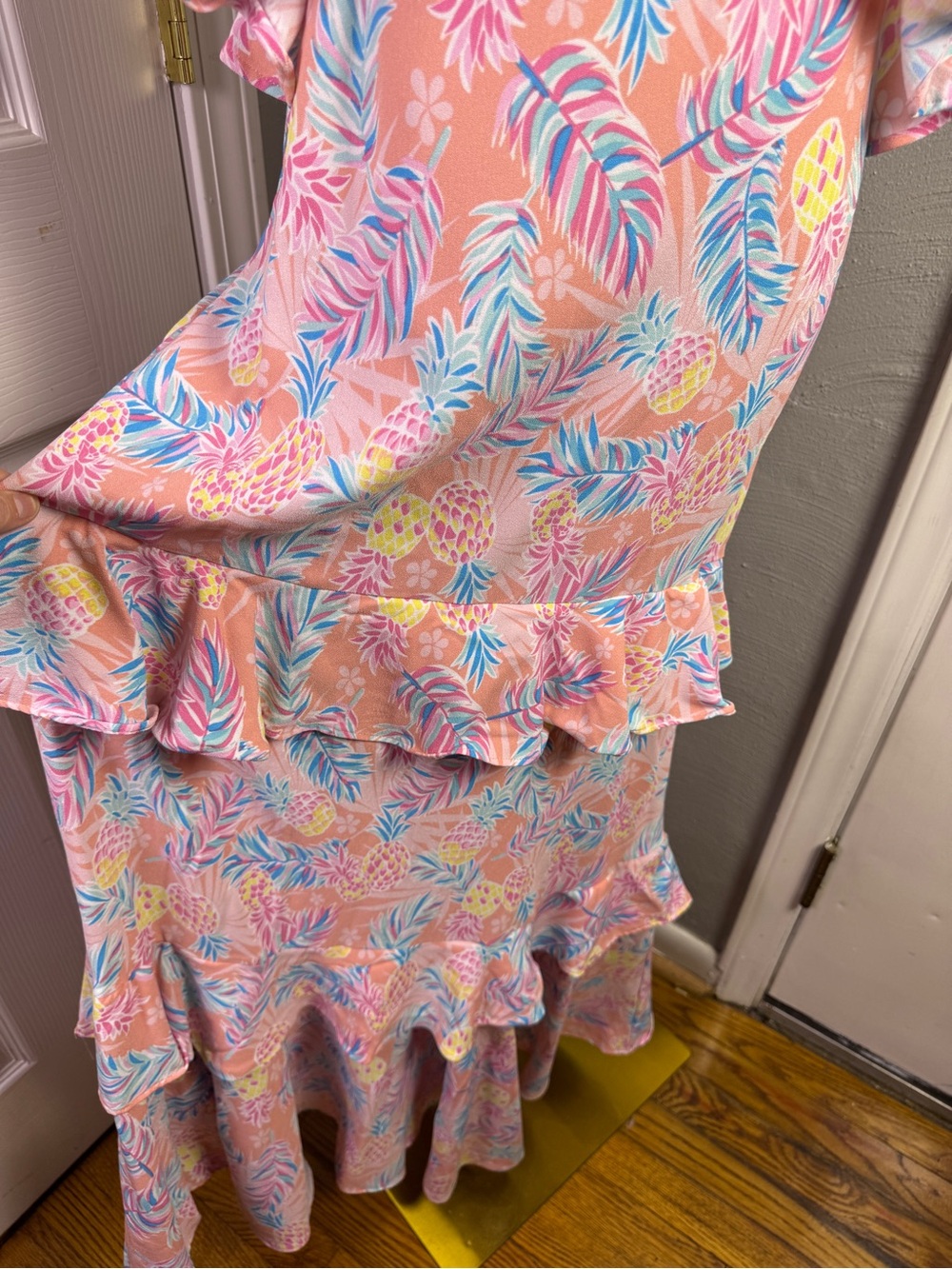 Simply Southern Pineapple Ruffle Maxi Dress Large Tropical Resort Cruise Pink - Picture 6 of 13